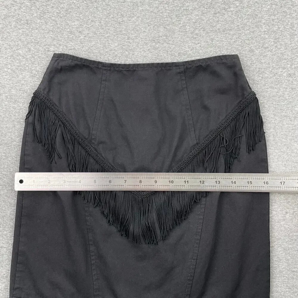 Vintage Y2K Black Fringe Mini Skirt Size 7 Western Boho Cowgirl Party High Waist